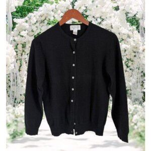 Sutton Studio Black 100% Cashmere Cardigan Sweater For Women Button Fron